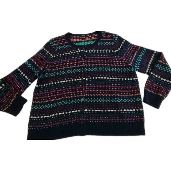 Talbots Collection Cardigan Knit Cardigan Petite black Multicolor 2XP 30% Wool - Picture 1 of 9